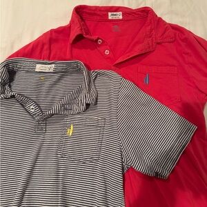 Two johnnie-O Red and navy Striped Polo Shirts boys size 12